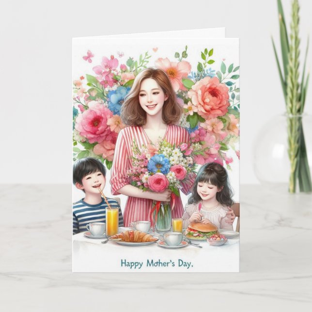 Cartão Feriado de Dia de as mães para Mamãe e Crianças (Frente)