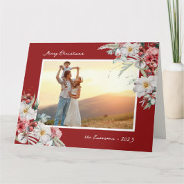 Cartão Feriado de Foto do Natal Vermelho Elegante