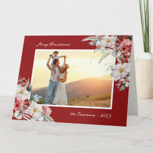 Cartão Feriado de Foto do Natal Vermelho Elegante