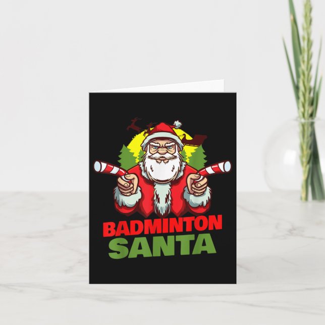 Cartão Feriado de Natal de Badminton Santa Claus - Badmin (Frente)