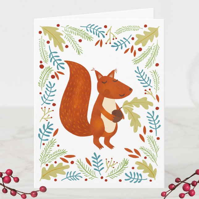 Cartão Feriado de Natal de Esquilo Fofo (Fun Squirrel personalized Thanksgiving or Christmas Holiday folded card)