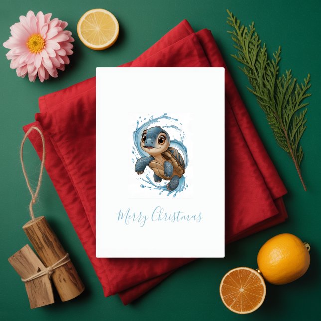 Cartão Feriado de Natal de Tartaruga do Mar Cento (Criador carregado)