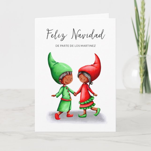Cartão Feriado de Natal do Feliz Navidad Negro Elves (Frente)