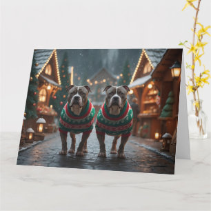 Cartão Feriado de Natal dos Cães Pitbull