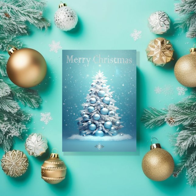 Cartão Feriado de Natal Elegante Azul e Prata (Elegant Winter wonderland ice blue Christmas Photo Greeting Card)
