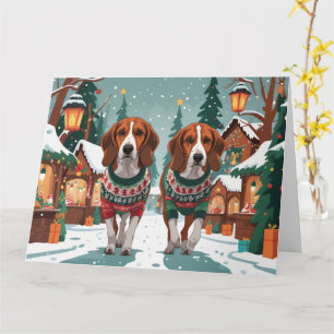 Cartão Feriado de Natal em Cães de Foxhound Americano