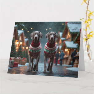 Cartão Feriado de Natal em Cães Weimaraner