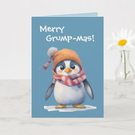Cartão Feriado de Natal Engraçado, Grumpy Penguin Grpoleg