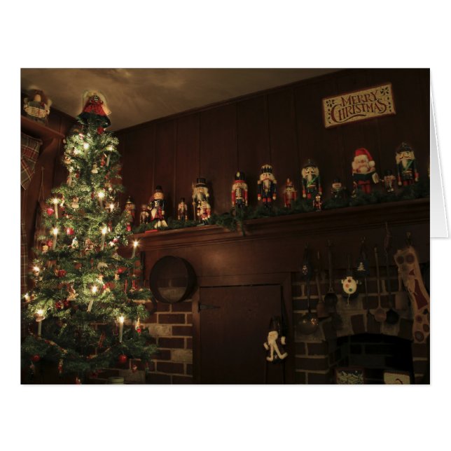 Cartão Feriado de Natal primitivo no País Colonial (Frente horizontal)