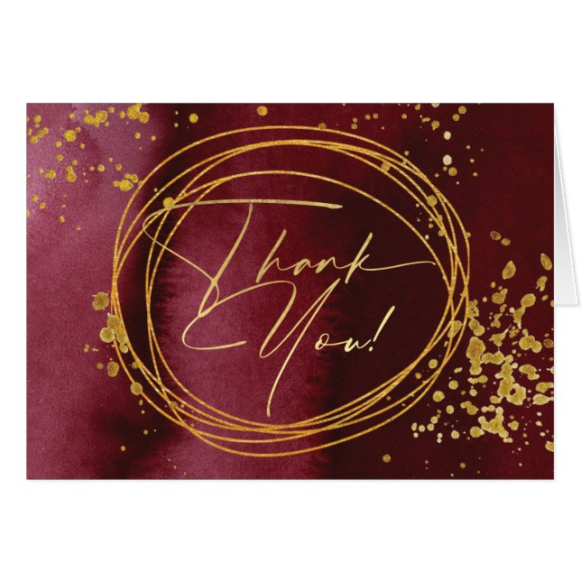 Cartão Feriado de Natal Rich Burgundy Dourado Splatter (Frente horizontal)