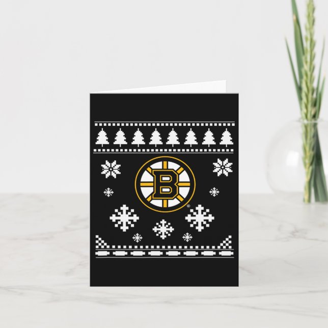 Cartão Feriado de Sweater de Natal Feio de Boston Bruins (Frente)