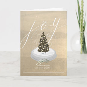 Cartão Feriado Dourado do Globo de Neve da Árvore de Nata