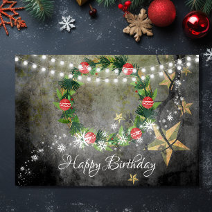 Cartão Feriado, estrelas e luz com neve