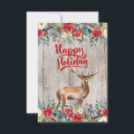 Cartão Feriado Feliz da Madeira Floral de Inverno da Rúss<br><div class="desc">Madeira de cinza russa Feliz Feriados Vermelhos brilhantes script de tipografia vermelho-piscada e um fazer de renas pintadas manualmente uma tradicional vintage maravilderland Natal ou cartão de saudação empresarial apresentando fronteiras florais invernais com rosas e poinsettia de peônias vermelhas e brancas com folhagem sazonal, pinecones e pine boughs Personalize com...</div>