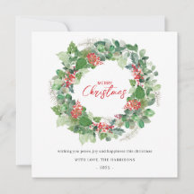 Cartão Feriado Floral de Cores Aquáticas Merry Chr