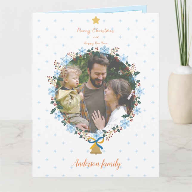 Cartão Feriado Floral e Feriado de Foto do Ano Novo (Frente)