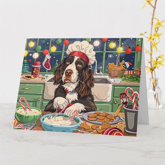 Cartão Feriado Inglês Springer Spaniel Baking: Festivo (Flor Amarela)