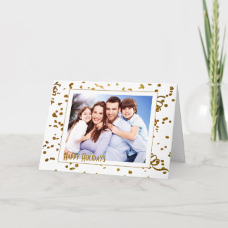 Cartão Feriado Personalizado de Foto Dourado e Branco min