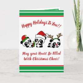 Cartão Feriado Personalizado dos Pandas de Natal