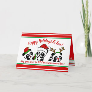Cartão Feriado Personalizado dos Pandas de Natal