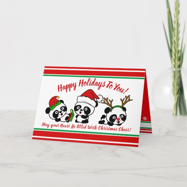 Cartão Feriado Personalizado dos Pandas de Natal (Frente)