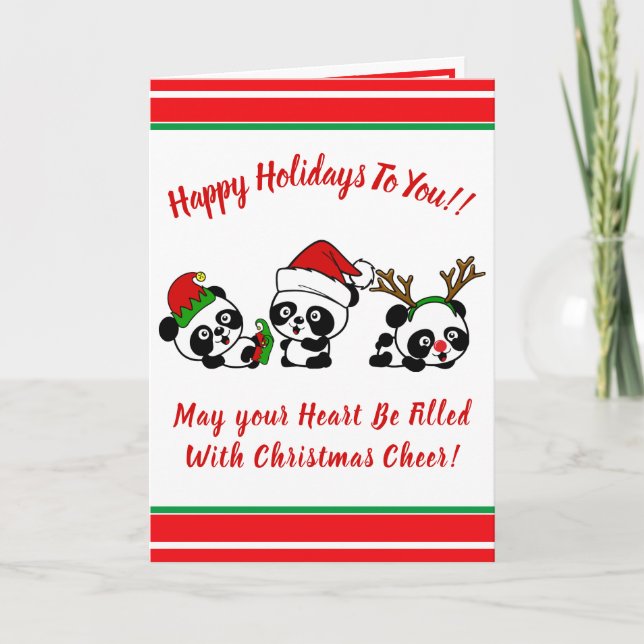 Cartão Feriado Personalizado dos Pandas de Natal (Frente)