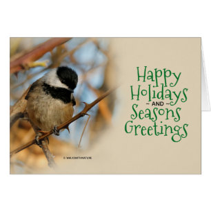 Cartão Feriado Preto-Tampado bonito do Natal do Chickadee