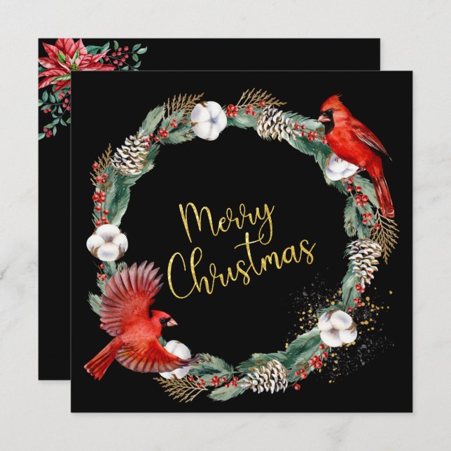 Cartão Feriado, Red Cardinals - Natal comercial (Frente/Verso)