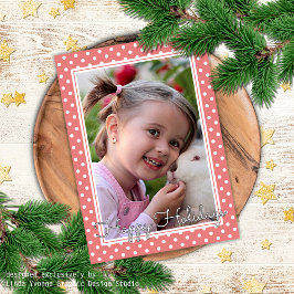 Cartão Feriado Rosa Rosa de Padrão Polkadots Branco Perso