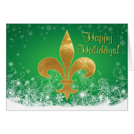 Cartão Feriado Verde de Fleur Dourado Elegante