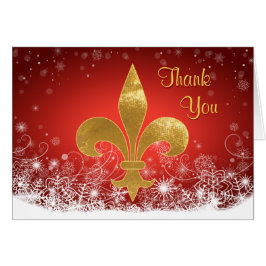 Cartão Feriado Vermelho de Fleur Dourado Elegante Obrigad