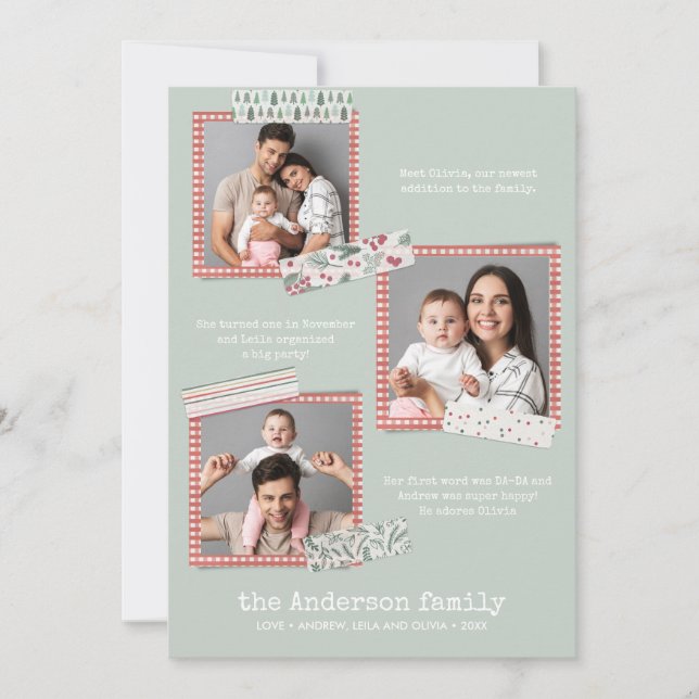 Cartão Feriados de Scrapbooking | Ano de revisão 3 fotogr (Frente)