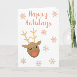 Cartão Feriados Felizes Bonitos Reindeer Rosa Dourado
