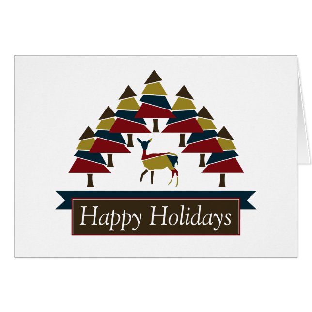 Cartão Feriados Felizes da Floresta dos Veados de inverno (Frente Horizontal)