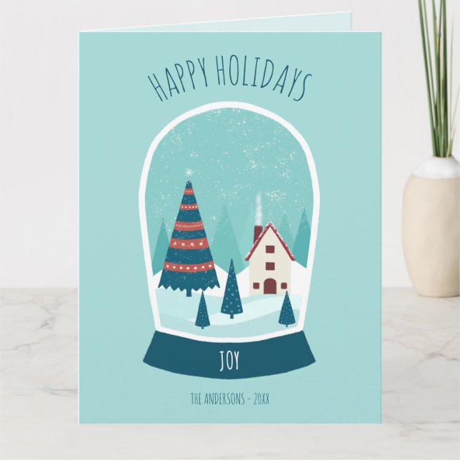 Cartão Feriados Felizes do Globo de Neve Bonita (Frente)