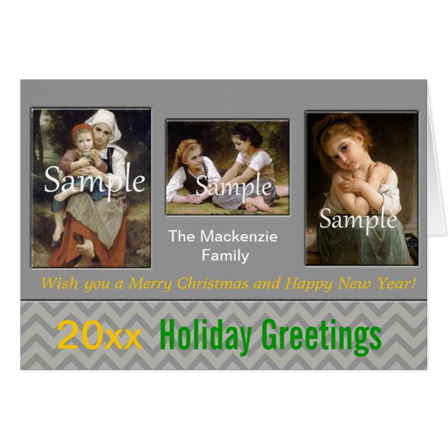 Cartão Férias de Cevron da cinza Elegante, Natal, Ano Nov (Frente Horizontal)