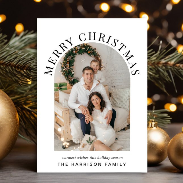 Cartão Férias de Natal Feliz com Foto em Arch Elegante (Share the love and warmth of the holiday season with this personalized photo folded Christmas card)