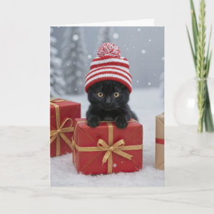 Cartão Férias de Natal Gatinho Fofo e Divertido