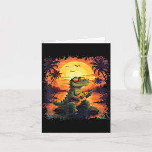 Cartão Férias de Verão Jacaré Crocodilo Praia Pôr do Sol