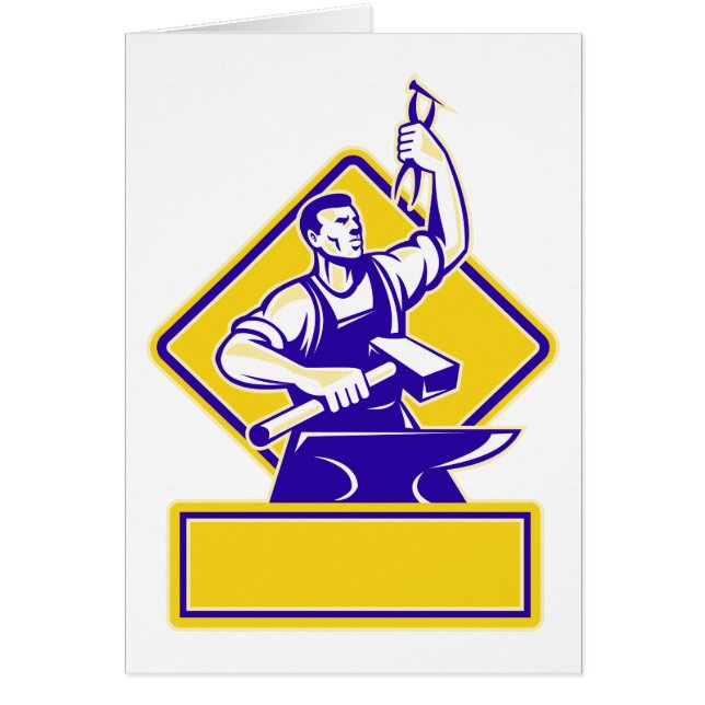 Cartão Ferreiro que mantem o martelo com batente retro (Frente)