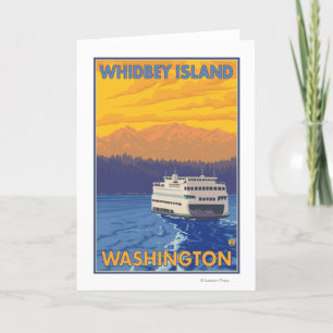 Cartão Ferry and Mountains - Whidbey Island, Washington