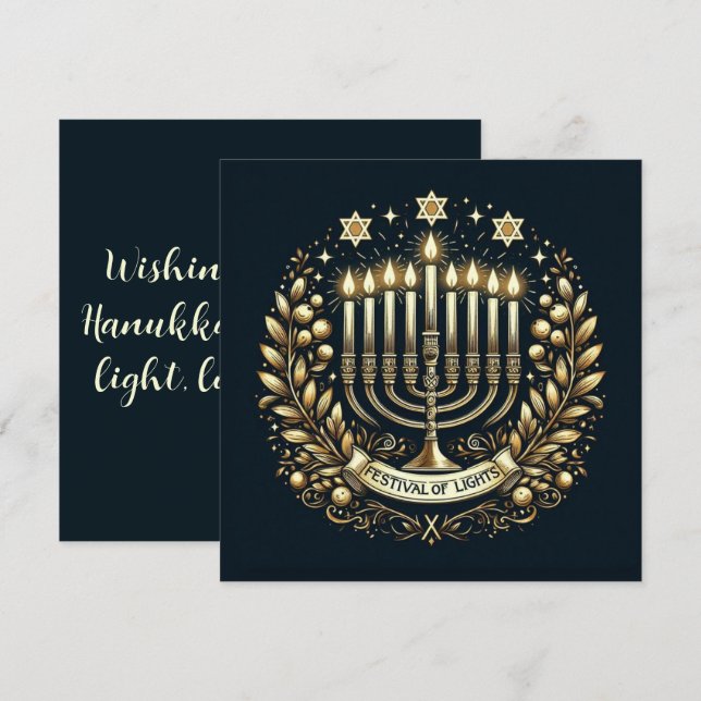 Cartão Festa das Luzes de Hanukkah (Frente/Verso)
