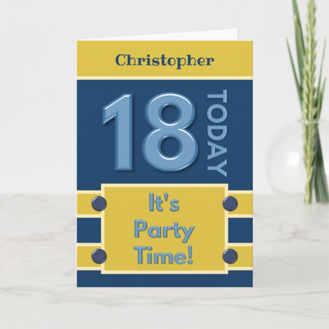 Cartão festa de aniversário 18º marinho e ouro (Frente)