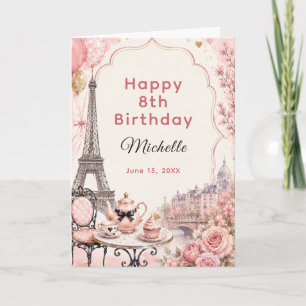 Cartão Festa de Aniversário Chá Rosa de Paris