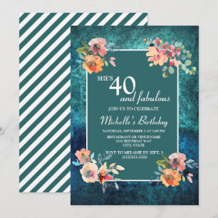 Cartão Festa de Aniversário de 40 anos Fabulosa Floral Ro