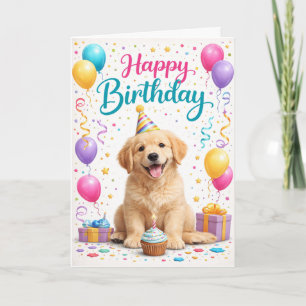 Cartão Festa de Aniversário de Cachorrinho Fofo