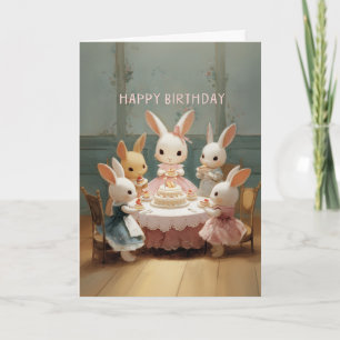 Cartão Festa de Aniversário de Coelhozinho em Estilo Vint