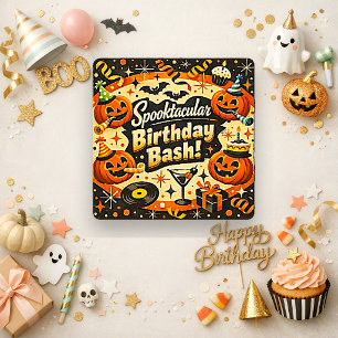 Cartão Festa de Aniversário de Halloween Retro Assustador