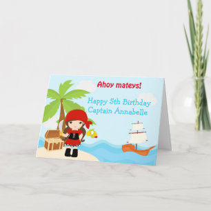 Cartão Festa de Aniversário de Menina Pirata Morena Bonit