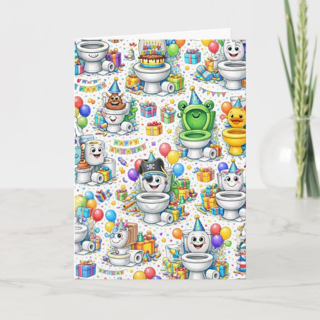 Cartão Festa de Aniversário do Banheiro Divertida (Frente)